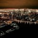 Chicago Skyline at night from a helicopter