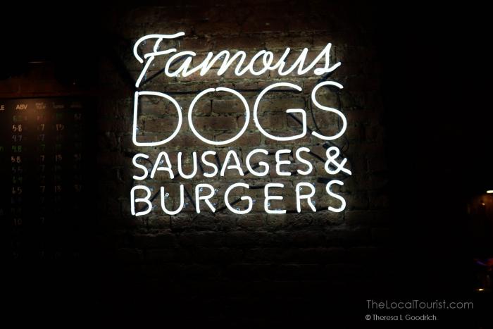 Famous dogs, sausages, and burgers sign at Dog Haus Chicago