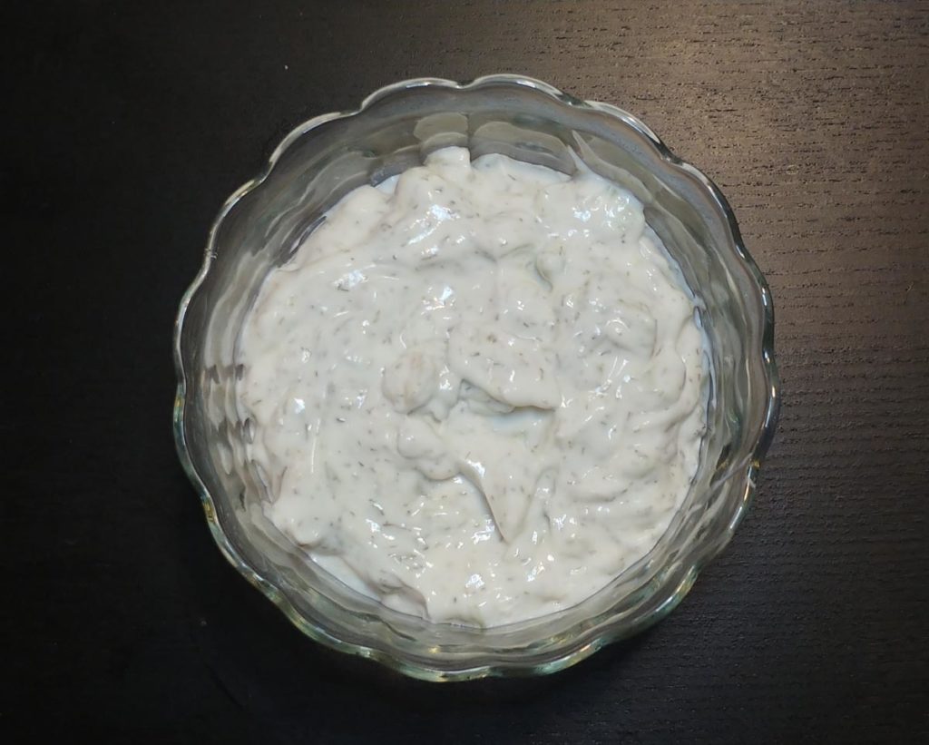 Homemade tzatziki, made with plain yogurt and sour cream